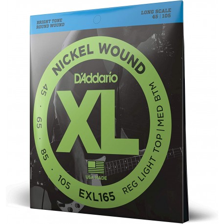 D'Addario EXL165 XL Nickel Wound Regular Light Top/Medium Bottom Electric Bass Guitar Strings